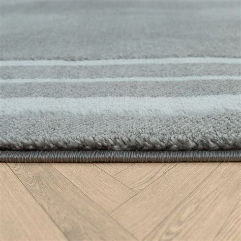 Kurzflor teppich grau weiß wohnzimmer rauten muster skandi design weich robust, grösse:70x140 cm. Kurzflor-Teppich Modern Bordüre Grau Weiß | Teppich.de