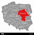 Masovia red highlighted in map of Poland Stock Photo - Alamy