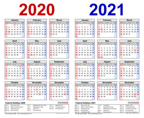 2020 2021 Two Year Calendar Free Printable Excel Templates