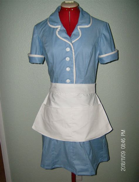 Blue And White Diner Waitress Uniform Dress Hostess Retro Etsy