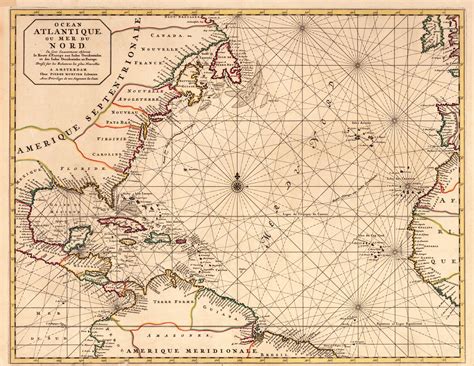 Atlantic Ocean Historical Map North America Map Map Art Nautical Chart