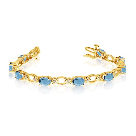 14k Yellow Gold Natural Aquamarine And Diamond Tennis Bracelet EBay