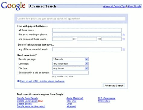 Google Advanced Search Form Google Guide