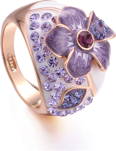 Yoursfs White Enamel Flower Rings For Women 18k Gold Plated With Colorful Crystal Cocktail Ring