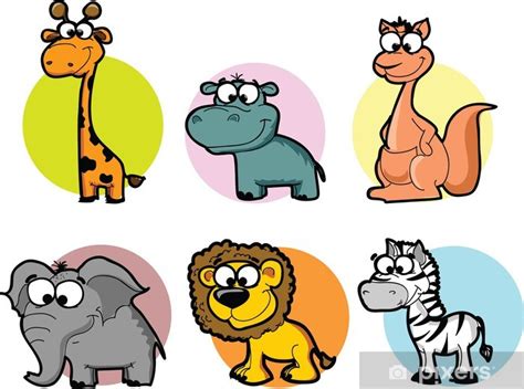 Fotomural Conjunto De Animales De Dibujos Animados De Vectores Pixerses