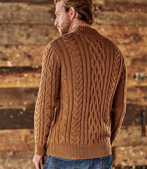 Tawny Mens Pure Wool Aran Cable Zip Neck Knitted Sweater Woolovers Us