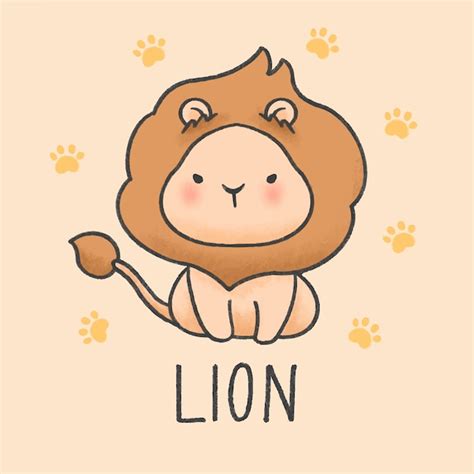 Premium Vector Cute Lion Cartoon Hand Drawn Style