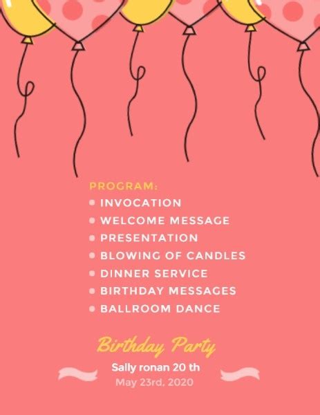 Programme Birthday Party Program Template