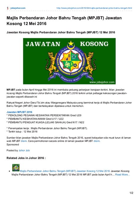 Maybe you would like to learn more about one of these? Iklan Jawatan Kosong Majlis Perbandaran Johor Bahru Tengah ...