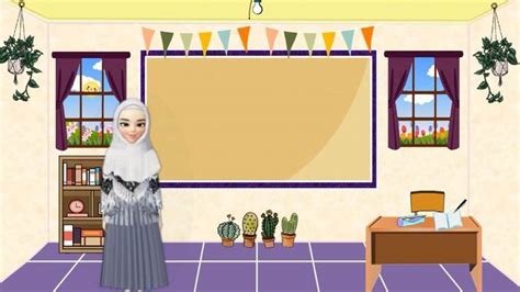 Animasi Ibu Guru Muslimah Berseragam PGRI Sedang Mengajar Background