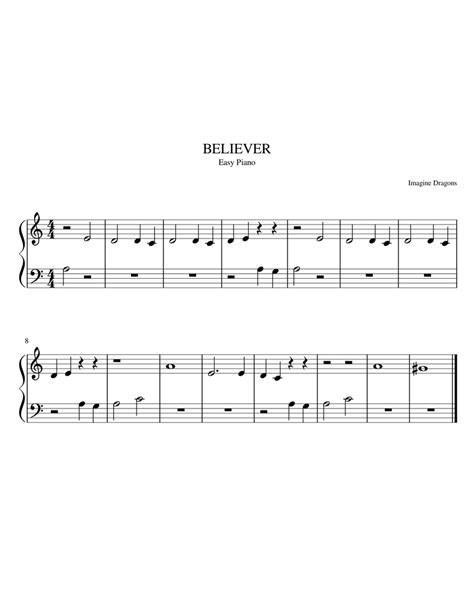 Believer Sheet Music For Piano Solo Easy