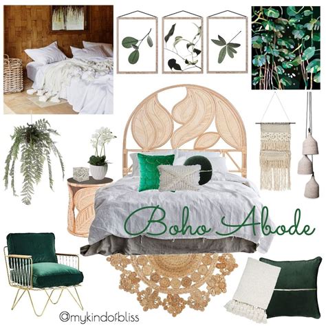 My Kind Of Bliss Mood Board Boho Bedroom Bohemian Decor Botanical