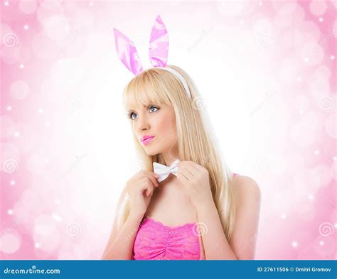 Beautiful Blonde Woman Wearing In Bunny Ears Stock Photo Image 27611506