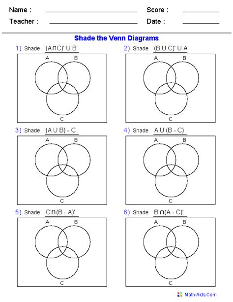 Venn Diagram Worksheets Shade The Regions Using Three Sets Venn