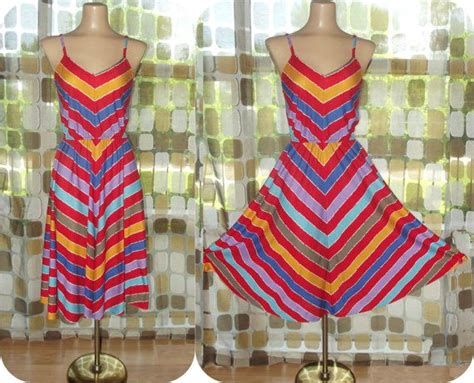 Vintage 70s Dress 1970s Sundress Chevron Stripe Full Etsy Vintage