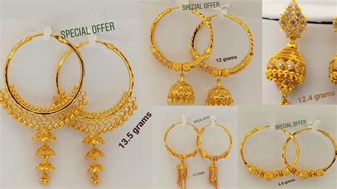 Latest Light Weight Gold Earrings Designs With Weight Gold Hoop Chandbali Jhumki Finger Rings