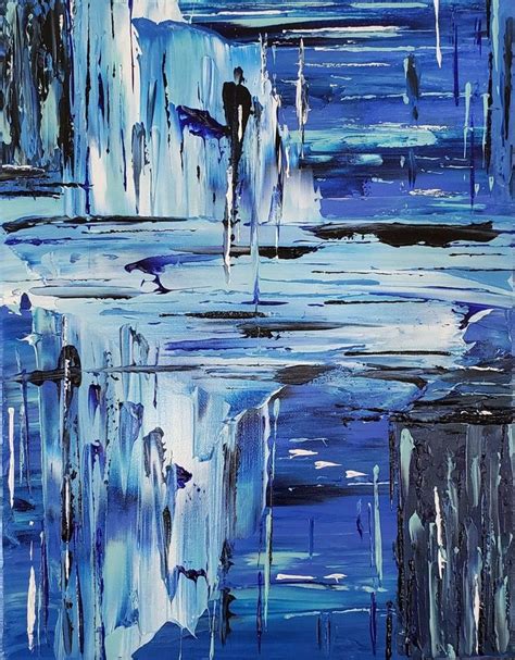Blue Abstract Painting Large Original Blue Abstract Wall Art White