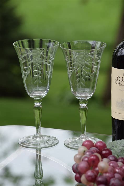 vintage floral etched wine glasses set of 6 antique wine glasses tall etched optic glass wine