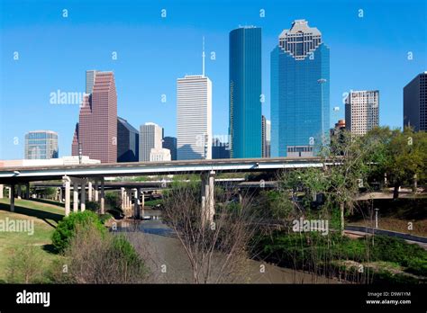 Skyline Of Houston From Buffalo Bayou Park Stock Photo Alamy