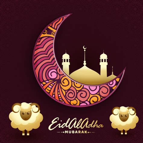 Eid mubarak festival greeting card on golden. Eid-al-adha greetings background. Vector | Premium Download