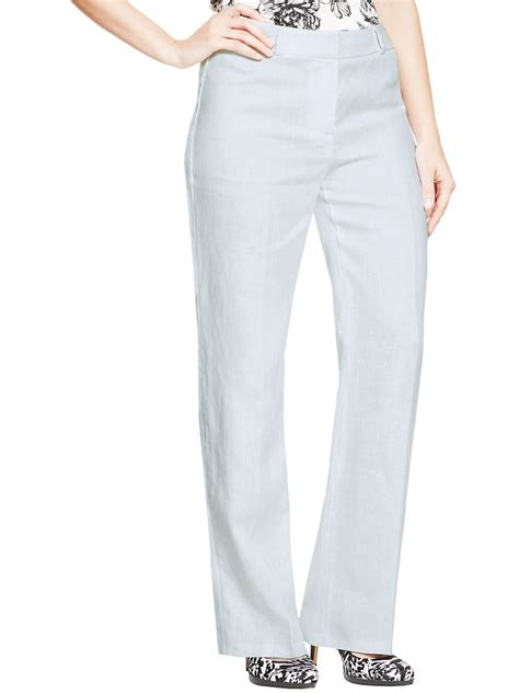 Marks And Spencer Mand5 White Pure Linen Straight Leg Trousers Size