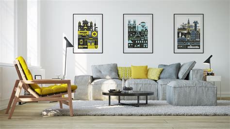 Using pattern to dictate palette living room grey interior home. Mustard And Grey Living Room Yellow Sofa Design Decor ...