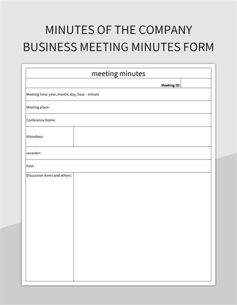 Minutes Of The Company Business Meeting Minutes Form Excel Template And