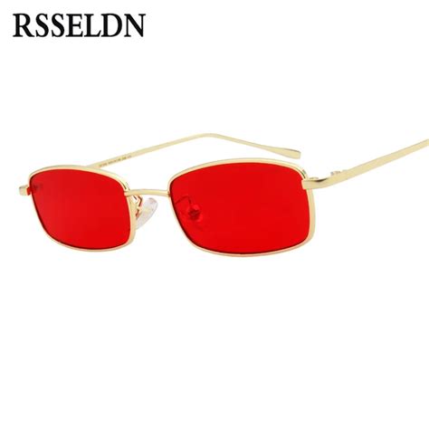 Rsseldn Fashion Small Rectangle Sunglasses Men Brand Designer Metal