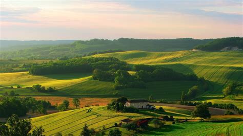 Wallpaper Sunlight Trees Landscape Hill Nature Grass House