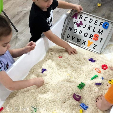 Literacy Treasure Hunt Magnetic Letters In Rice Sensory Table