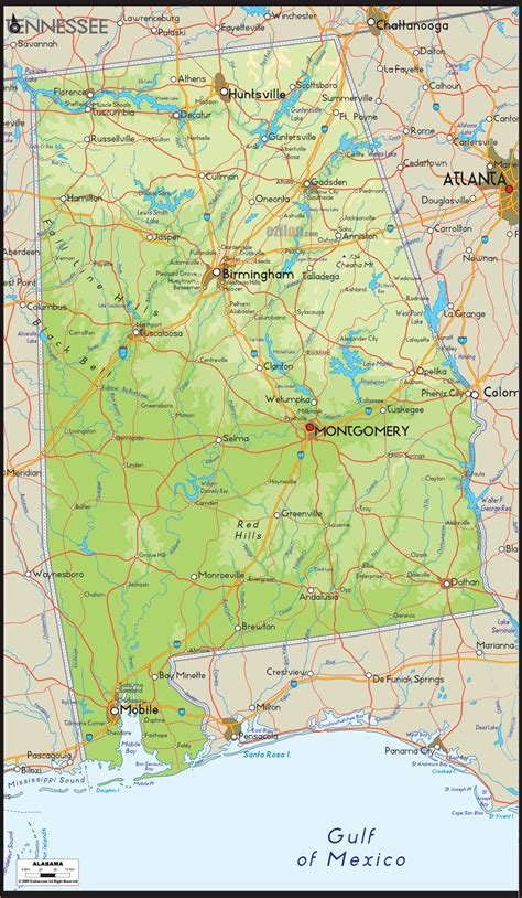 Physical Map Of Alabama State Ezilon Map