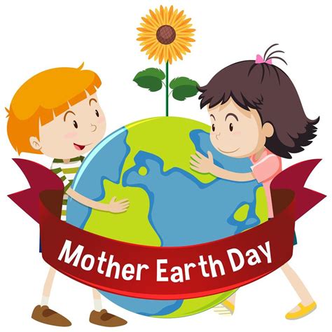 Mother Earth Day Poster With Happy Kids Hugging Earth 1142217 Vector