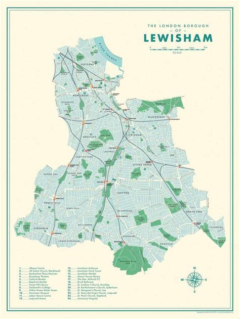 Lewisham Map By Mike Hall London Borough Map Retro Map Illustrated Map