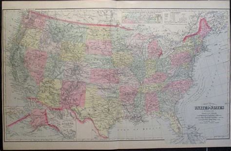 1890 United States Large Original Handcolored Antique Map By Ancient