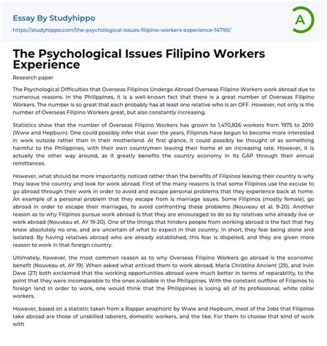 The Psychological Issues Filipino Workers Experience Essay Example StudyHippo Com