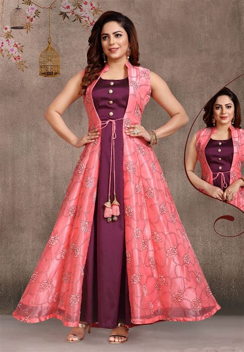 Pink Organza Readymade Jacket Style Anarkali Suit 175371 In 2020 Indian Gowns Dresses Dress