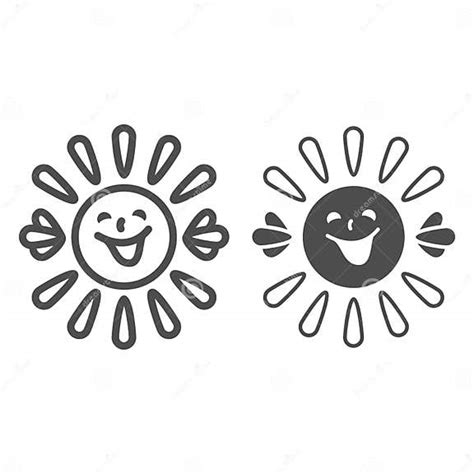Sun With Smiley Face Beams And Hands Line And Solid Icon Weather