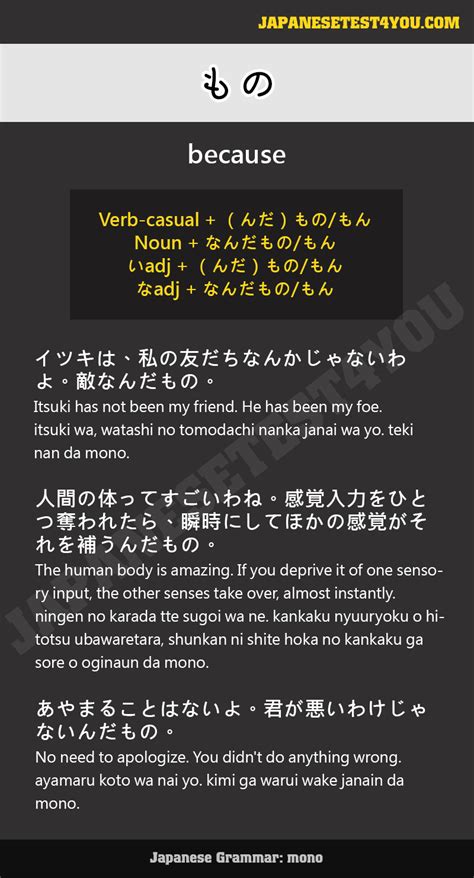 Learn JLPT N3 Grammar もの mono Japanesetest4you com