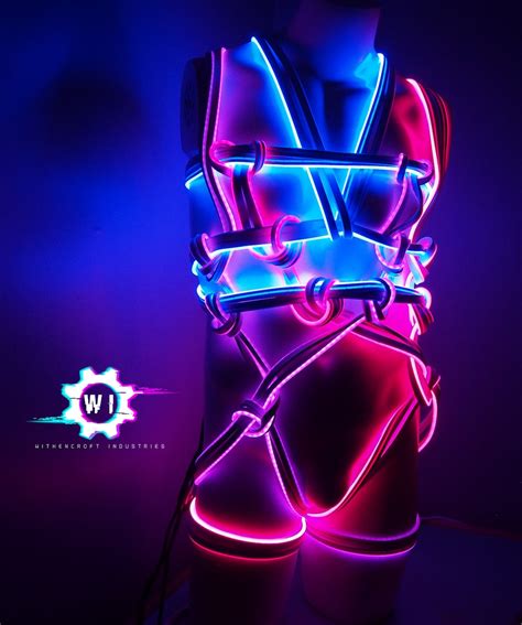 bdsm shibari mannequin display fem slim cyberpunk vaporwave glowing light up led ropes