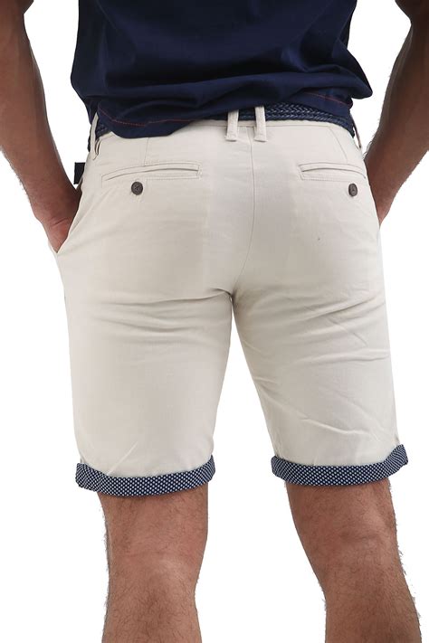 Mens Belted Slim Fit Stretch Chino Shorts Summer Casual Cotton Spandex