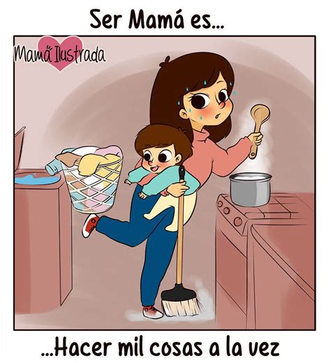 Ilustración De Una Madre Haciendo De Comer Y Cuidando A Su Hijo Baby