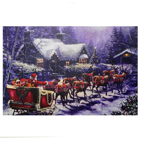 Led Lighted Santa And Reindeer Making Deliveries Christmas Canvas Wall