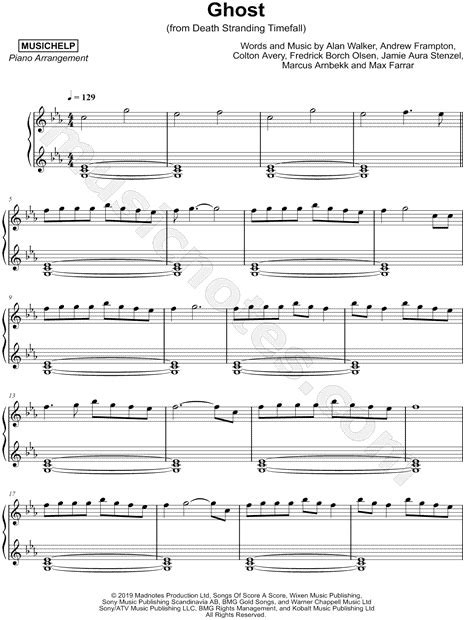 Musichelp Ghost Sheet Music Piano Solo In C Minor Download And Print Sku Mn0202556