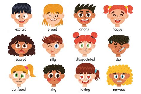 Premium Vector Cute Kids Emotions Faces Collection Different