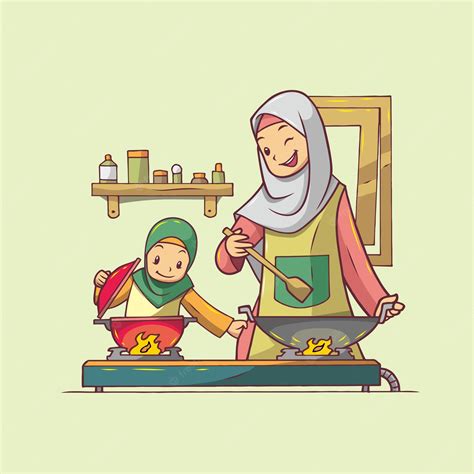 Premium Vector Mother And Daughter Cooking Together