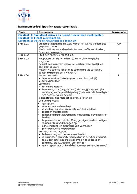 Exameneisen Specifiek Rapporteren Basis 1 Exameneisen Pagina 1 Van 1