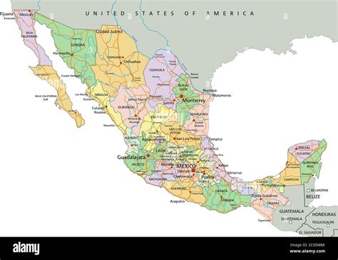 México Mapa Político Altamente Detallado Y Editable Con Etiquetado