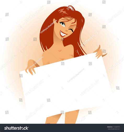 Sexy Nude Woman Holding Blank Nameplate Stock Vector Royalty Free