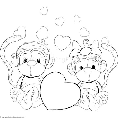 Cartoon Animal Romantic Couple In Love Cute Monkeys