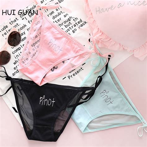 Hui Guan Fashion Letter Point Cute Girl Underwear Sexy Hollow Out Panties Sex Thong Women